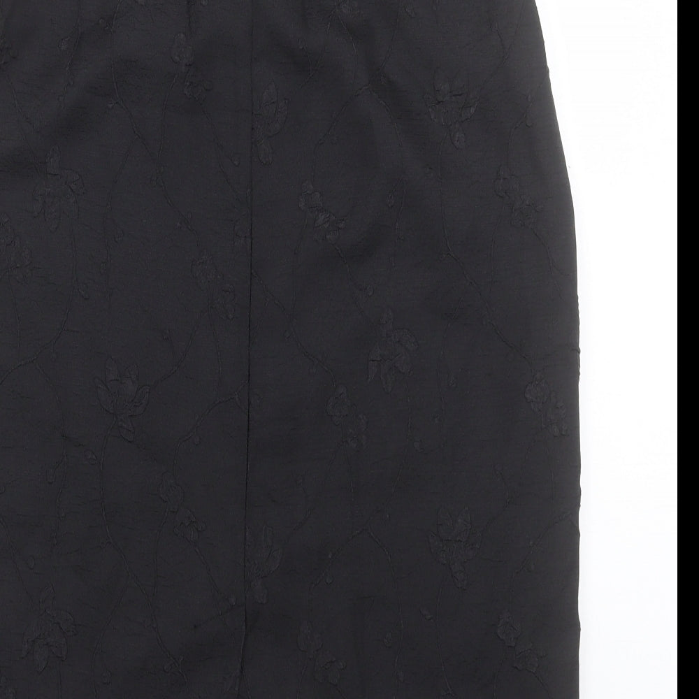 Leslie Fay Womens Black Floral Polyester Straight & Pencil Skirt Size 8 Zip