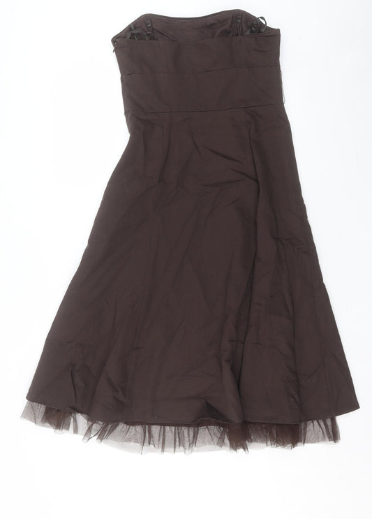 RJR.John Rocha Womens Brown Floral Cotton A-Line Size 10 Sweetheart Zip - Attachable Straps