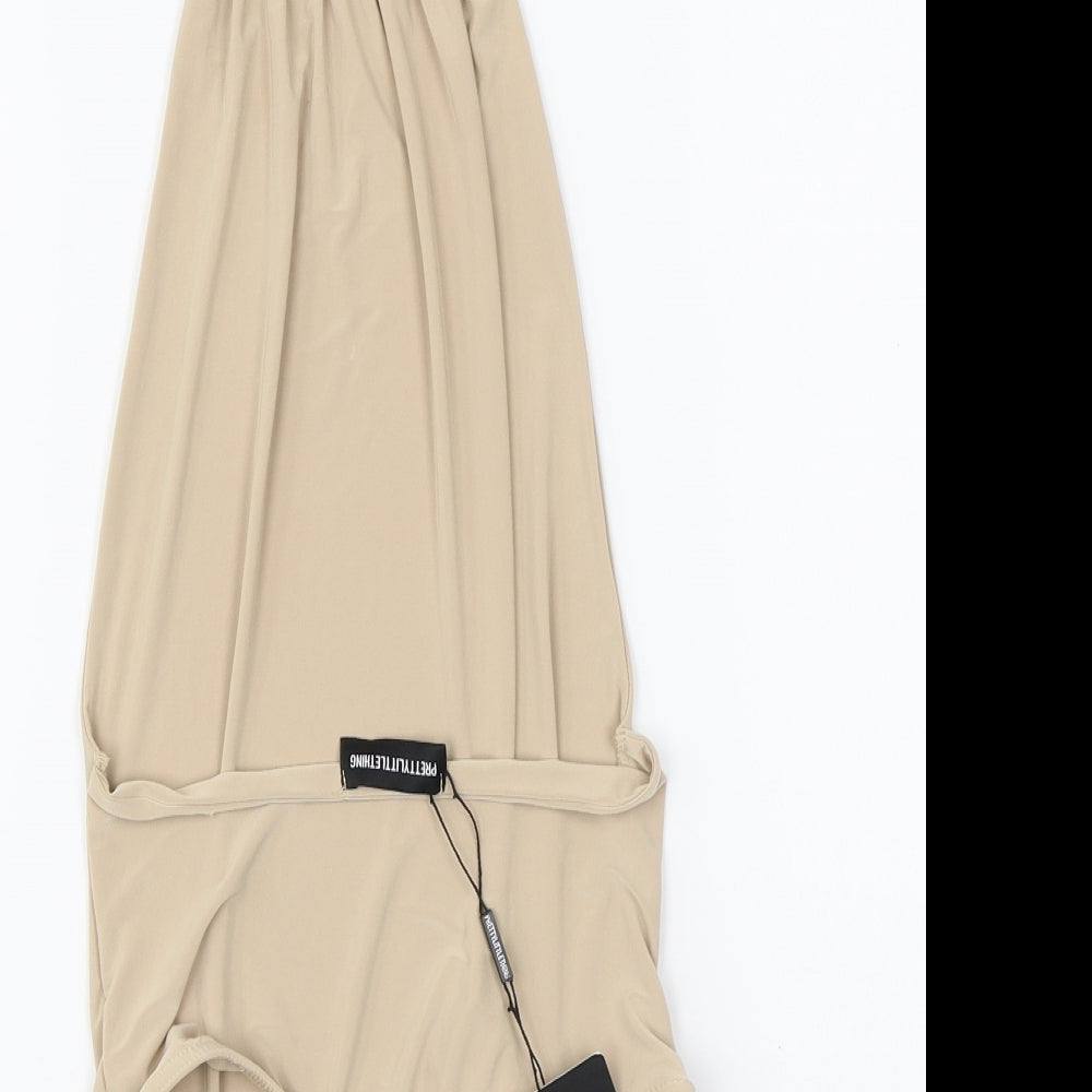 PRETTYLITTLETHING Womens Brown Polyester Bodysuit One-Piece Size 6 Pullover