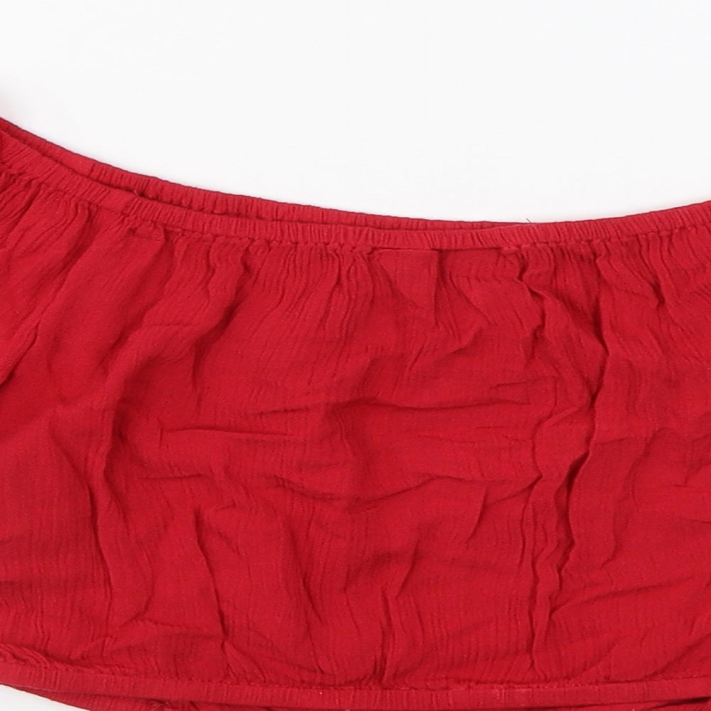 Miss Selfridge Womens Red Cotton Cropped T-Shirt Size 6 Off the Shoulder