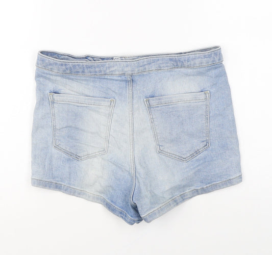 Topshop Womens Blue Cotton Hot Pants Shorts Size 12 L3 in Regular Zip