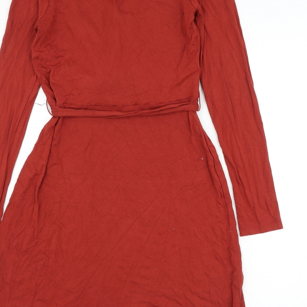 F&F Womens Red Viscose A-Line Size 8 V-Neck Pullover