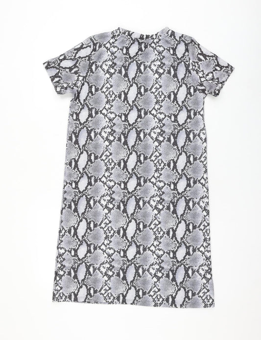 Primark Womens Grey Animal Print Polyester Shift Size 8 Round Neck Pullover