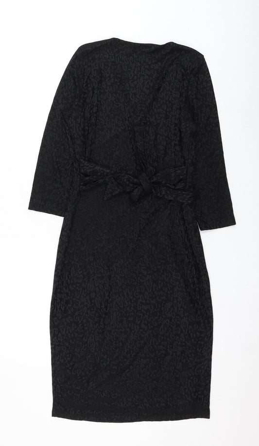 F&F Womens Black Animal Print Viscose Shift Size 8 V-Neck Pullover - Leopard Print