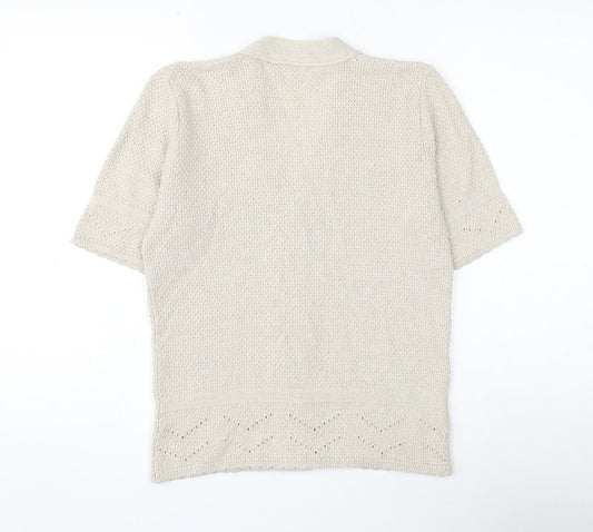 Damart Womens Beige V-Neck Cotton Cardigan Jumper Size 8