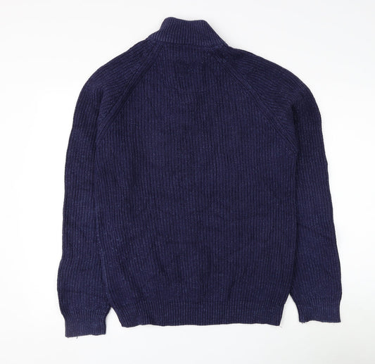 BHS Mens Blue High Neck Cotton Pullover Jumper Size M