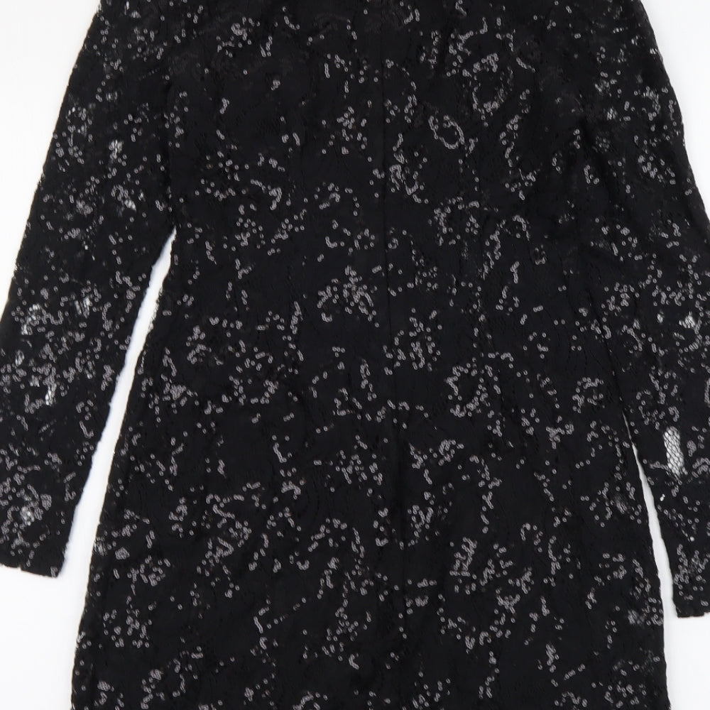 Dorothy Perkins Womens Black Polyester A-Line Size 6 V-Neck Zip