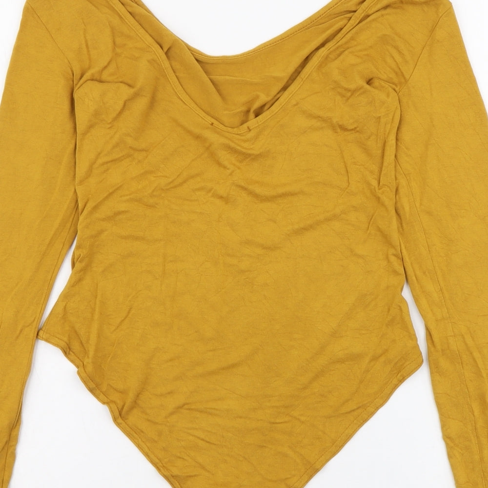I SAW IT FIRST Womens Yellow Viscose Bodysuit One-Piece Size 12 Snap
