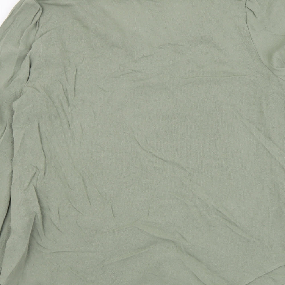 Marks and Spencer Womens Green Viscose Basic Button-Up Size 8 V-Neck