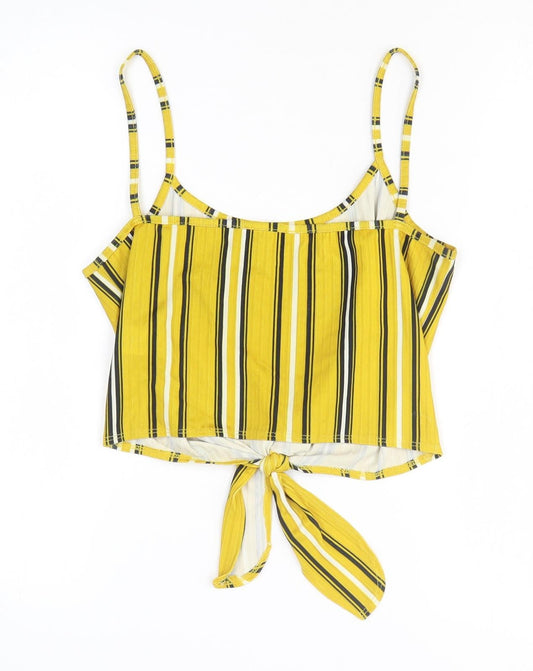 New Look Womens Yellow Striped Polyester Wrap Tank Size 12 Scoop Neck