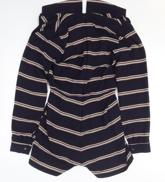 H&M Womens Blue Striped Polyester Bodycon Size 12 V-Neck Zip