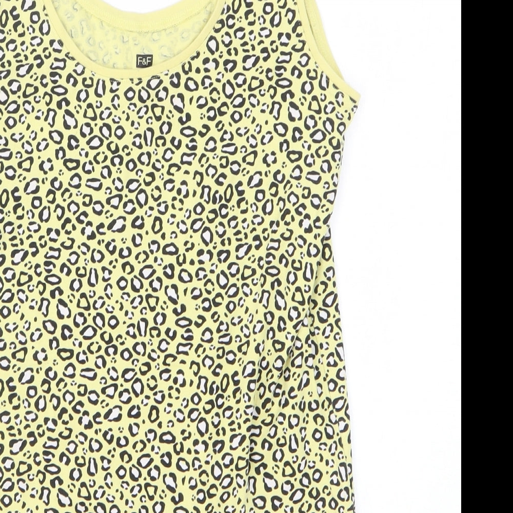 F&F Womens Yellow Animal Print Cotton Basic Tank Size 16 Scoop Neck - Leopard Print