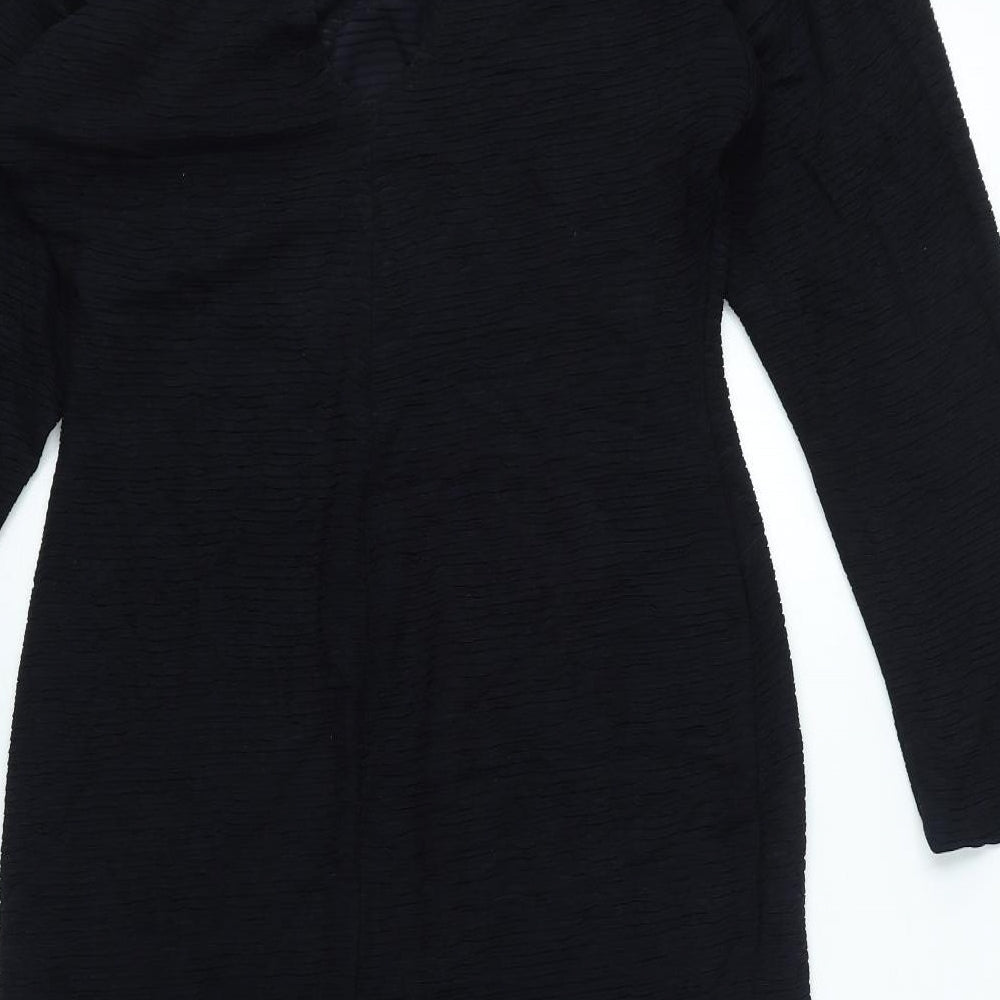 Zack London Womens Black Acetate A-Line Size 12 Mock Neck Button