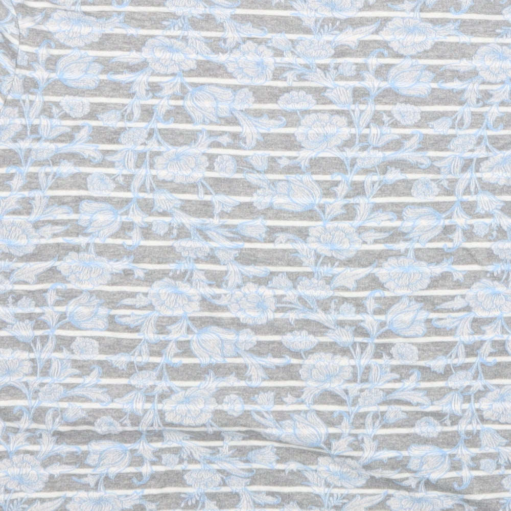 Maine Womens Grey Striped Polyester Jersey T-Shirt Size 14 Round Neck - Flower Detail