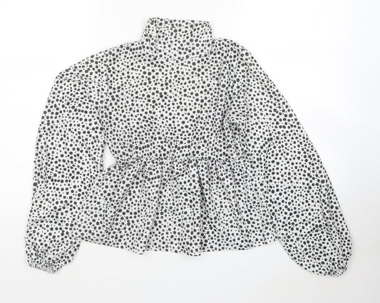 I SAW IT FIRST Womens White Polka Dot Polyester Tunic Blouse Size 8 High Neck