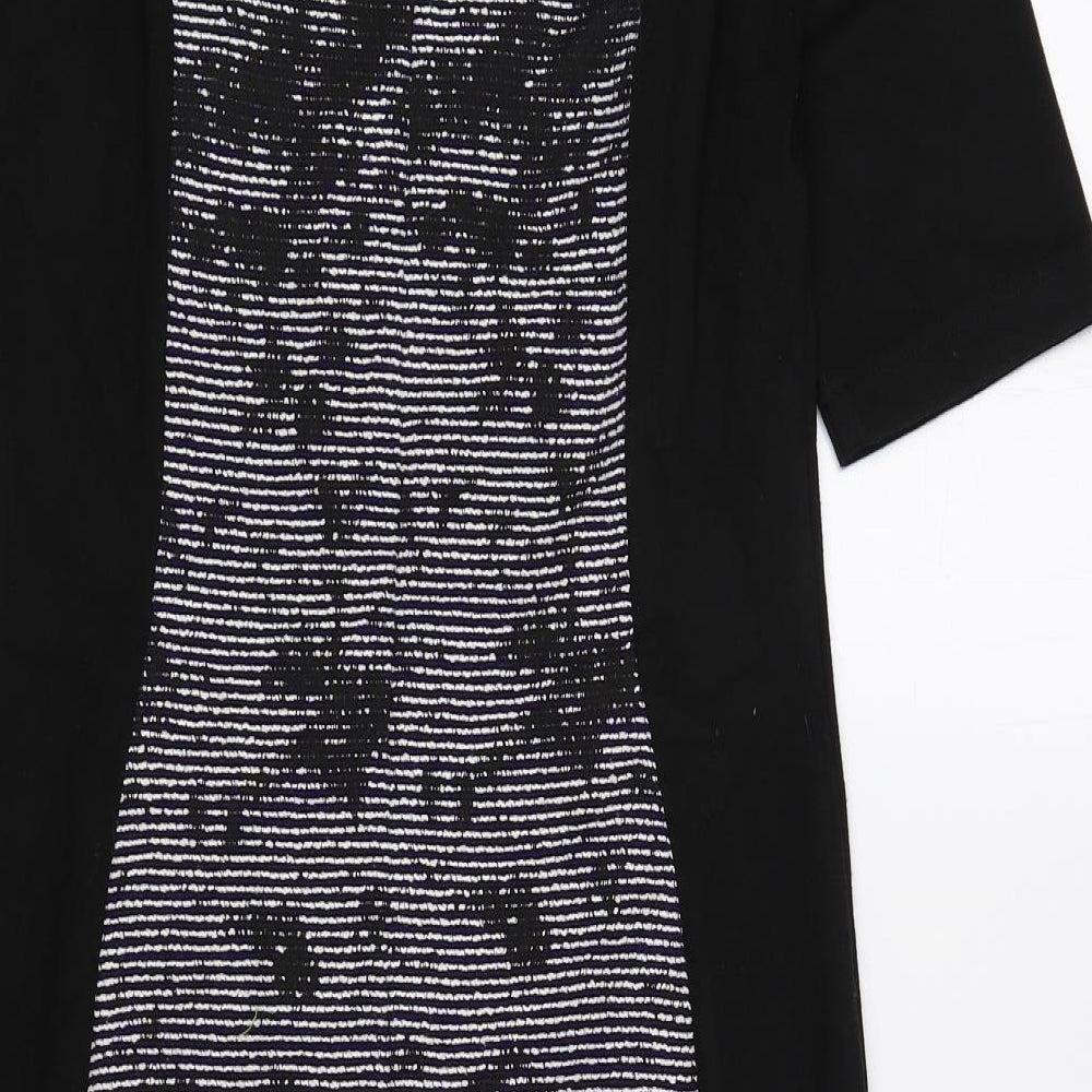 F&F Womens Black Geometric Polyester Pencil Dress Size 10 Round Neck Zip