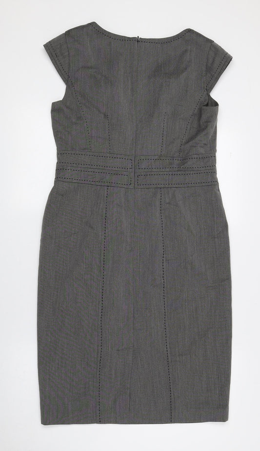 Marks and Spencer Womens Grey Polyester Pencil Dress Size 12 Square Neck Zip - Slit