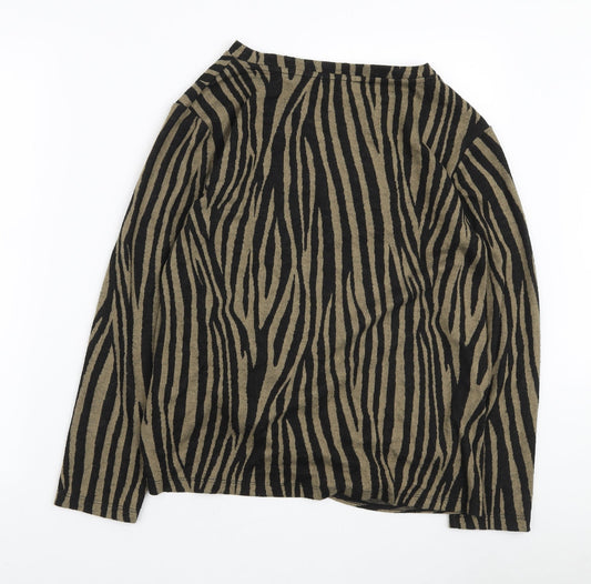 F&F Womens Brown Boat Neck Animal Print Polyester Pullover Jumper Size 12 - Knot Side Detail