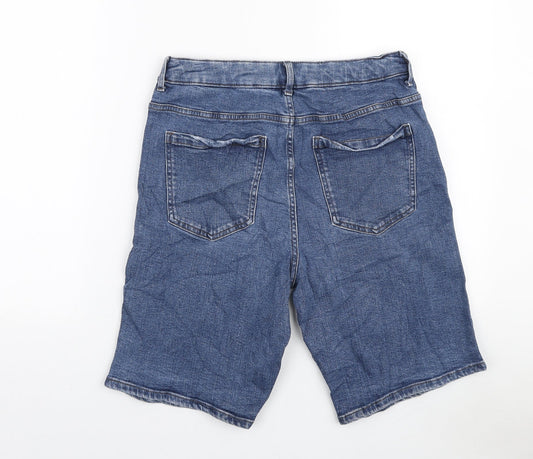 Marks and Spencer Womens Blue Cotton Boyfriend Shorts Size 12 L9 in Regular Zip
