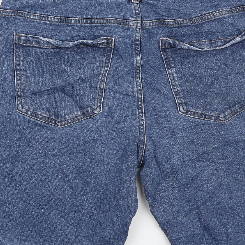 Marks and Spencer Womens Blue Cotton Boyfriend Shorts Size 12 L9 in Regular Zip