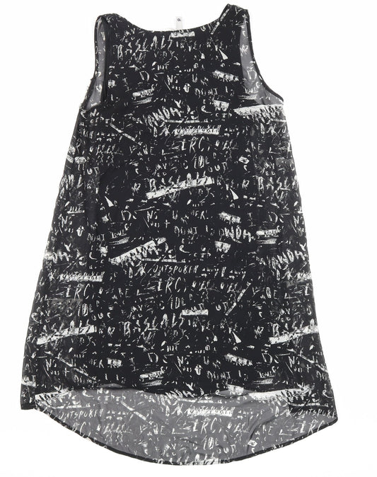 H&M Womens Black Geometric Polyester Tank Dress Size 10 V-Neck Pullover