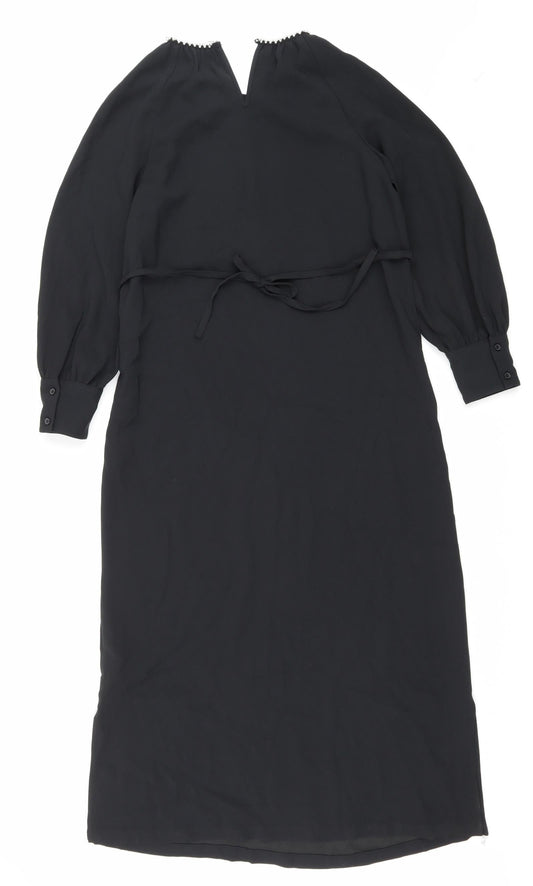 Marks and Spencer Womens Black Polyester Shift Size 8 Round Neck Button