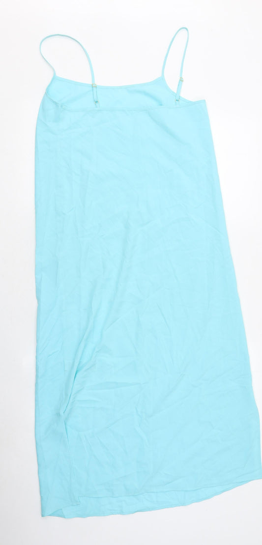 Marks and Spencer Womens Blue Polyester Slip Dress Size 6 Square Neck Pullover