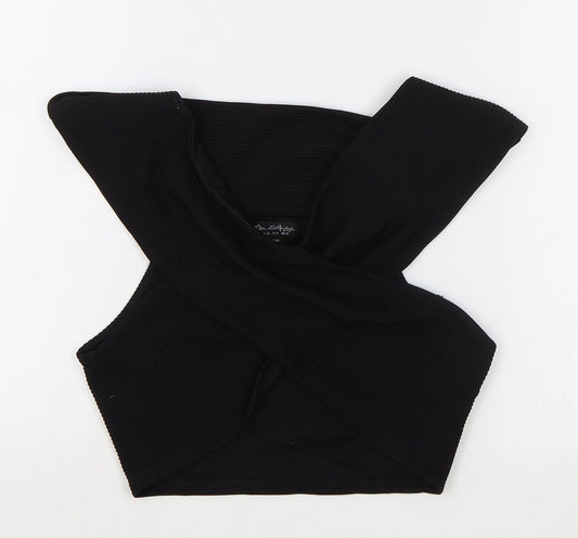 Womens UK Size 10 Miss Selfridge Black Cropped T-Shirt