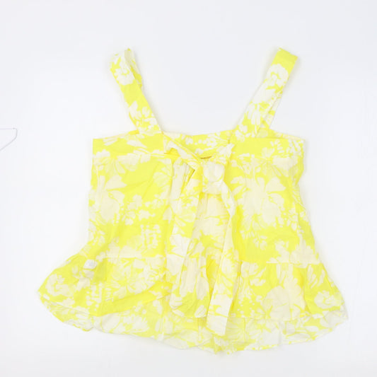 M&S Womens Yellow Floral 100% Cotton Camisole Tank Size 10 Square Neck