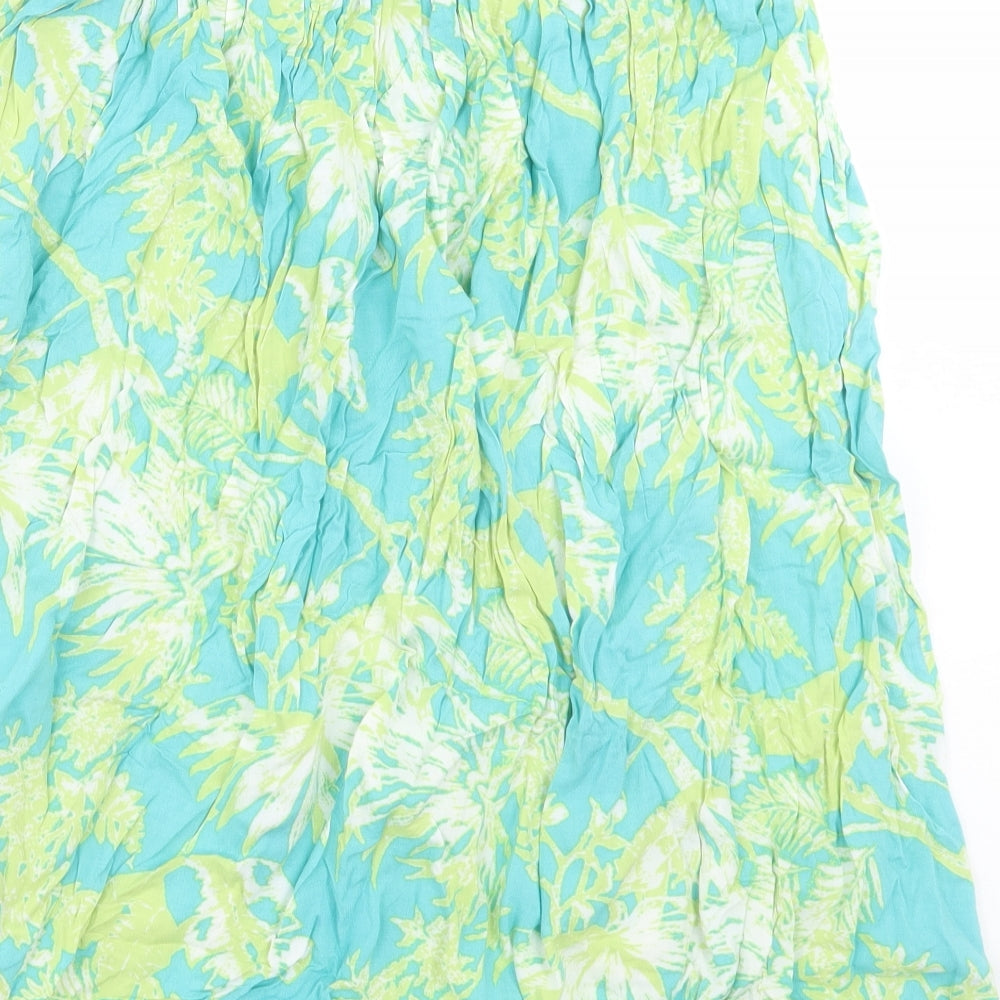 Monsoon Womens Blue Floral Viscose A-Line Skirt Size 12 Zip