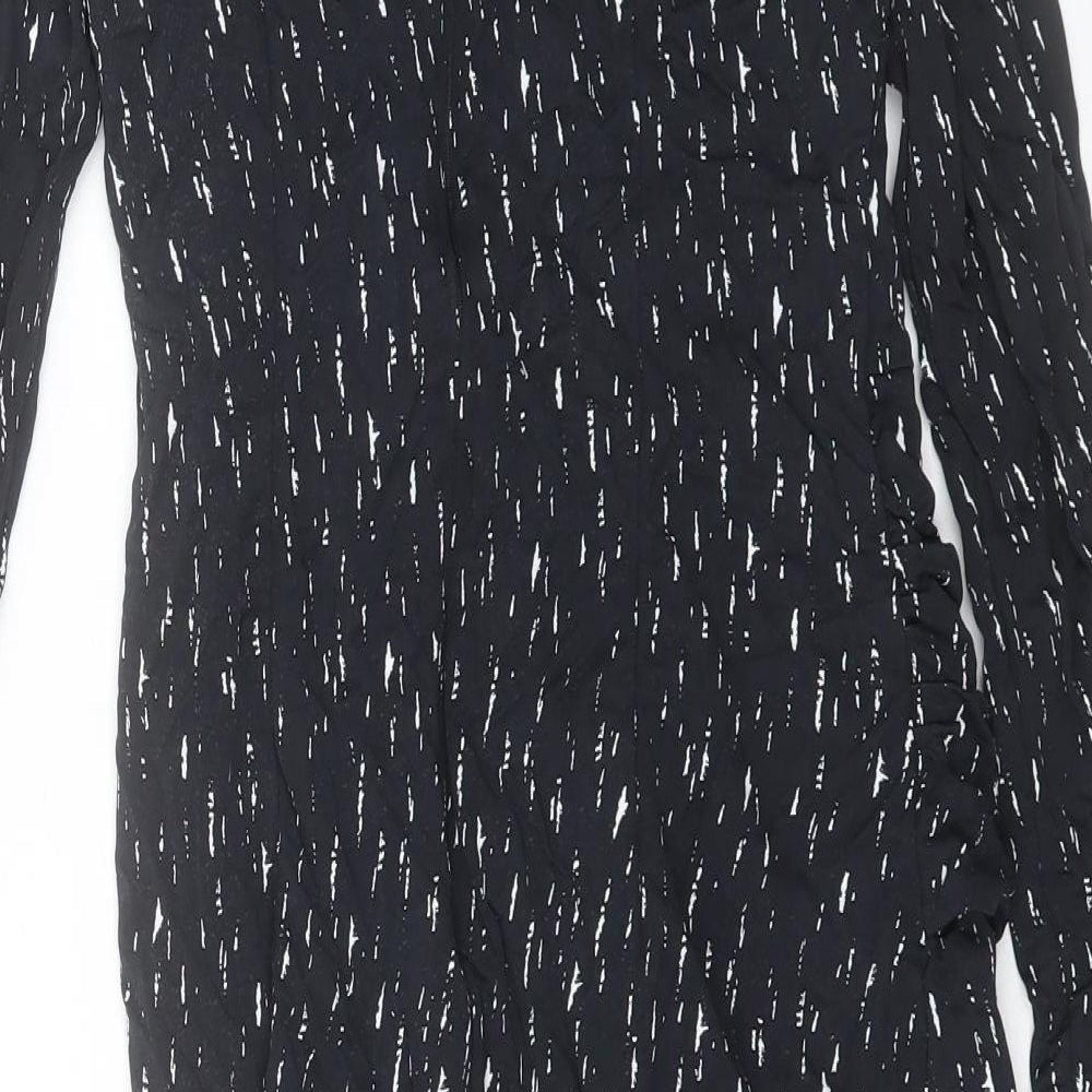 Autograph Womens Black Geometric Viscose Sheath Size 12 Crew Neck Zip