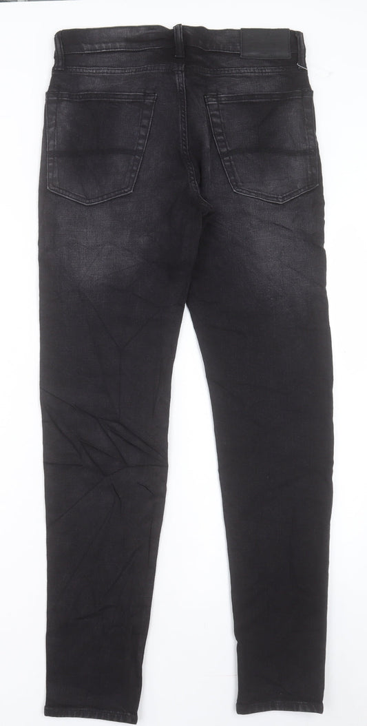 Marks and Spencer Mens Black Cotton Skinny Jeans Size 30 in L31 in Regular Button
