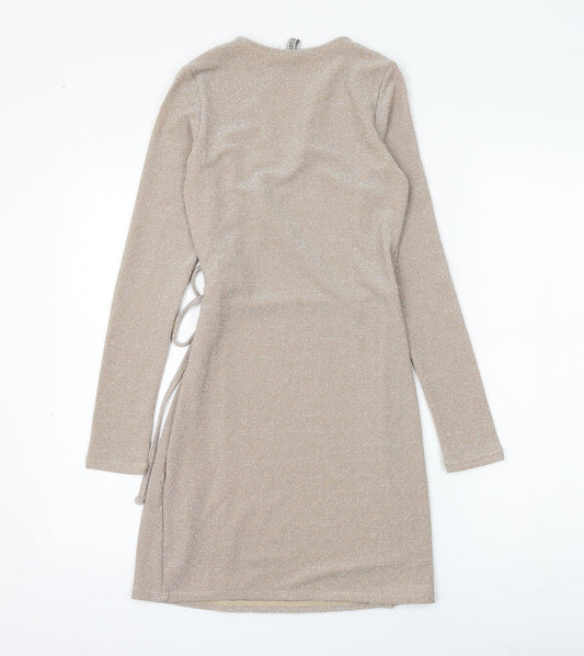 H&M Womens Gold Polyamide Wrap Dress Size XS V-Neck Tie