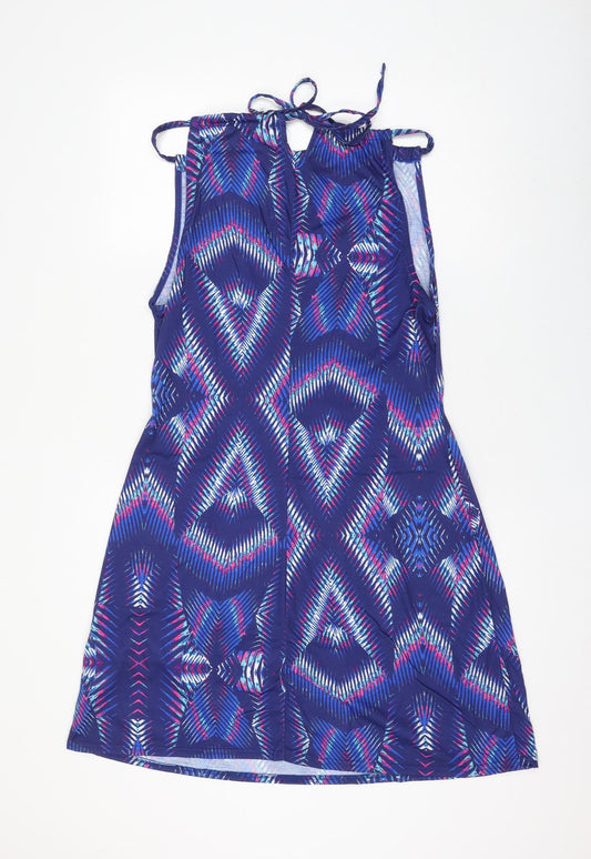 Kaleidoscope Womens Blue Geometric Polyester Shift Size 14 Square Neck Pullover