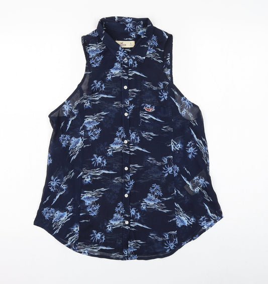 Womens UK Size S Hollister Blue Basic Button-Up