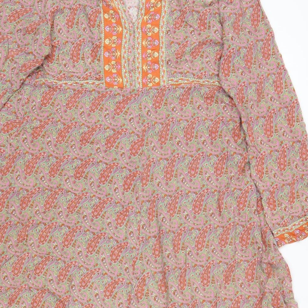 Natura Womens Multicoloured Paisley Rayon Fit & Flare Size S Round Neck Button