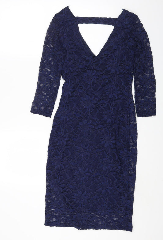 Quiz Womens Blue Nylon Bodycon Size 12 V-Neck Pullover