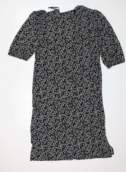 Primark Womens Black Floral Polyester Sheath Size 12 Round Neck Pullover
