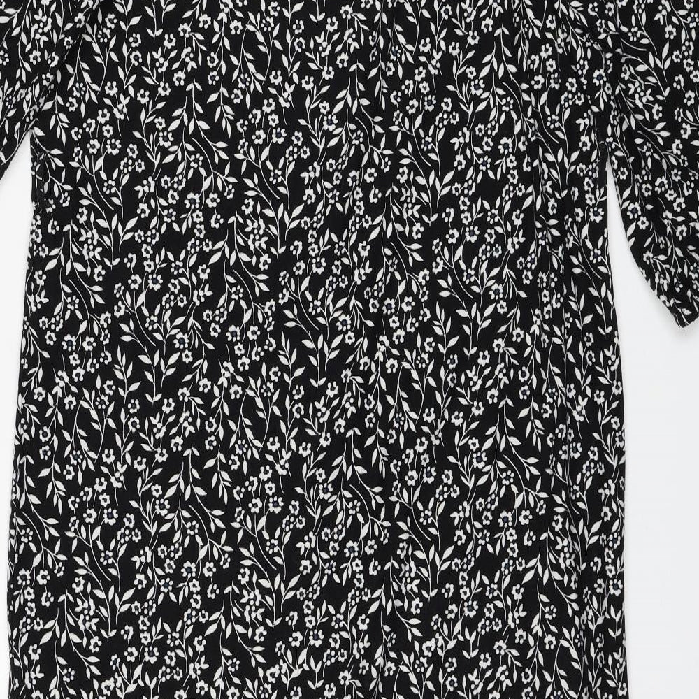 Primark Womens Black Floral Polyester Sheath Size 12 Round Neck Pullover