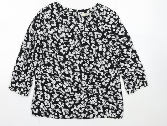 Papaya Womens Black Geometric Polyester Basic Blouse Size 10 Round Neck