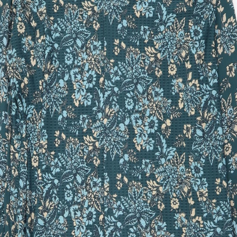 NEXT Womens Blue Floral Polyester A-Line Size 12 Collared Pullover