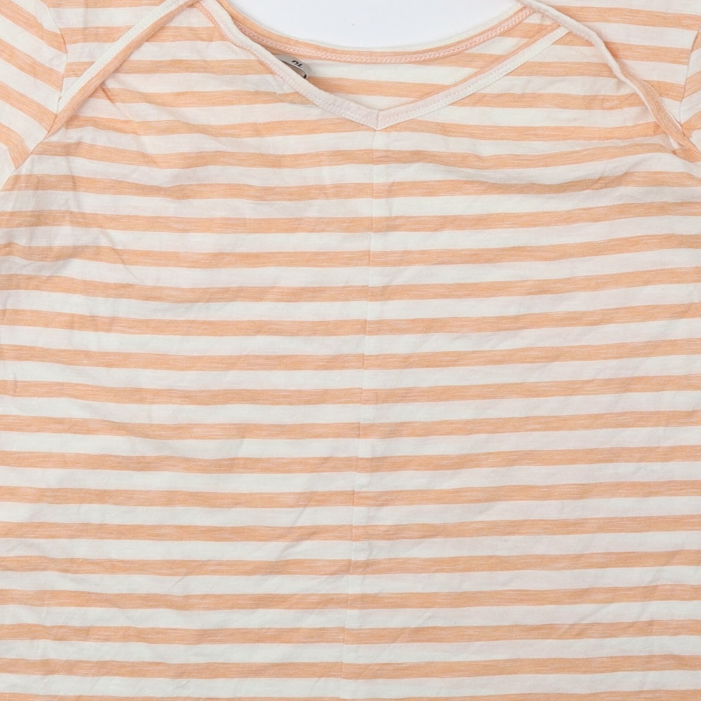 TU Womens Orange Striped 100% Cotton Basic Blouse Size 10 Round Neck