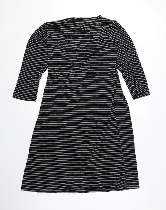 H&M Womens Black Striped Rayon T-Shirt Dress Size 8 Scoop Neck Pullover