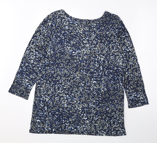 Alexara Womens Blue Geometric Viscose Basic Button-Up Size 18 Boat Neck