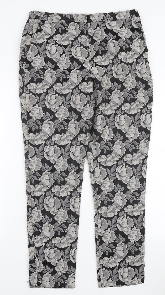 TU Womens Grey Floral Polyester Trousers Size 10 L26 in Regular Zip
