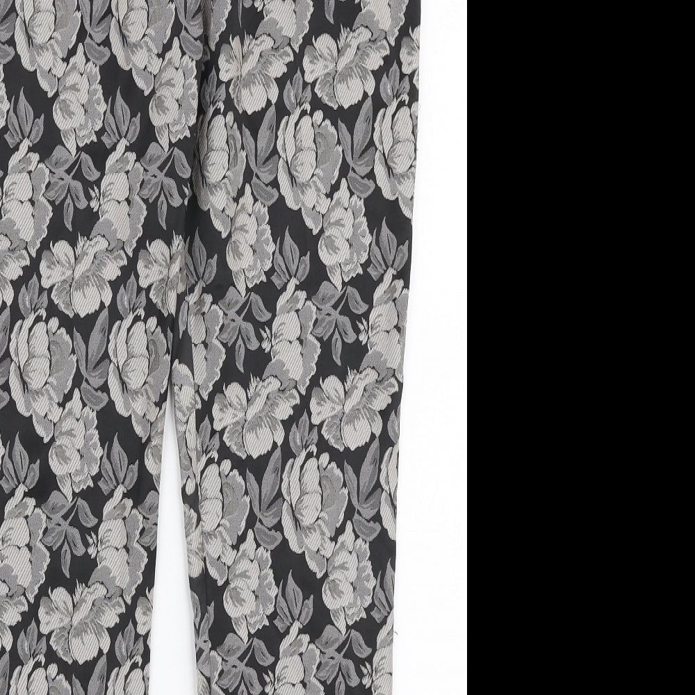 TU Womens Grey Floral Polyester Trousers Size 10 L26 in Regular Zip