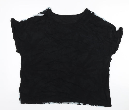 Damart Womens Black Floral Viscose Basic T-Shirt Size 14 Boat Neck