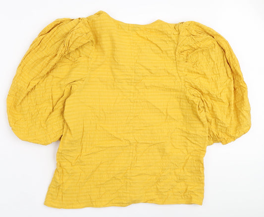 F&F Womens Yellow Cotton Basic Blouse Size 14 V-Neck