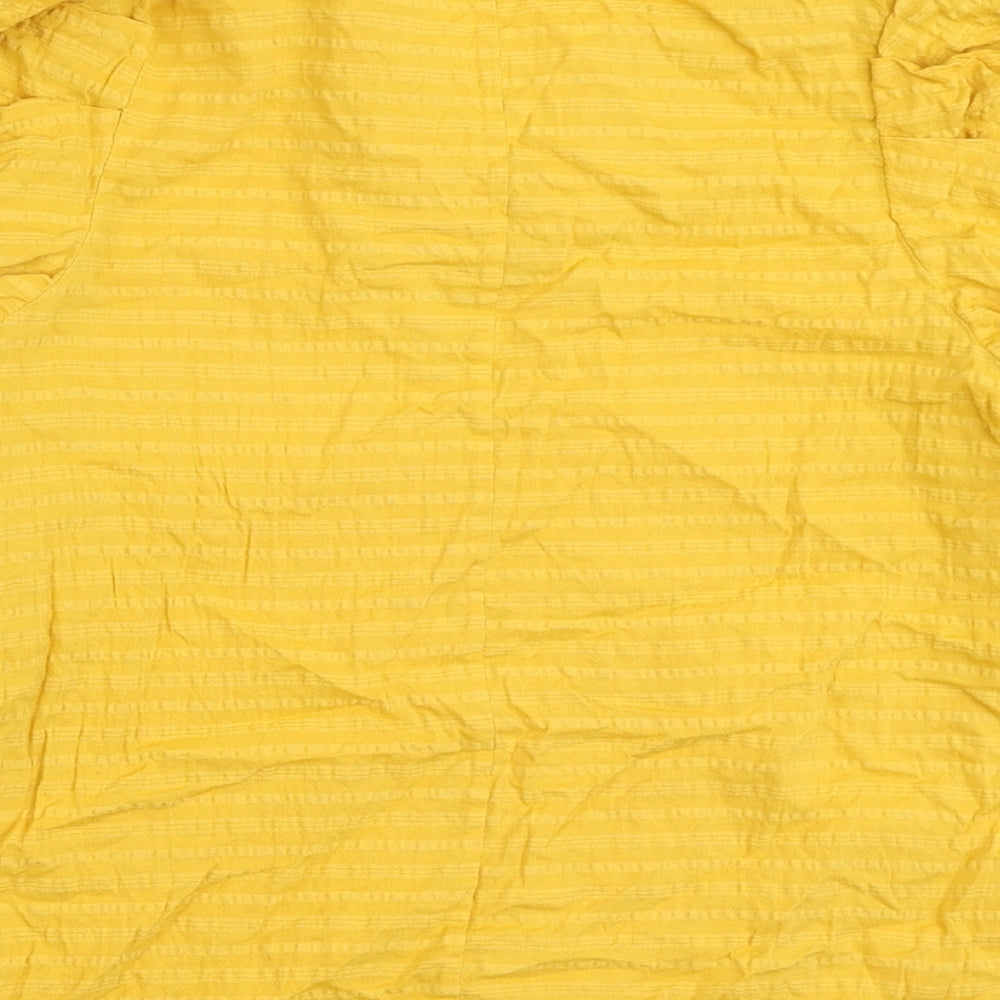 F&F Womens Yellow Cotton Basic Blouse Size 14 V-Neck