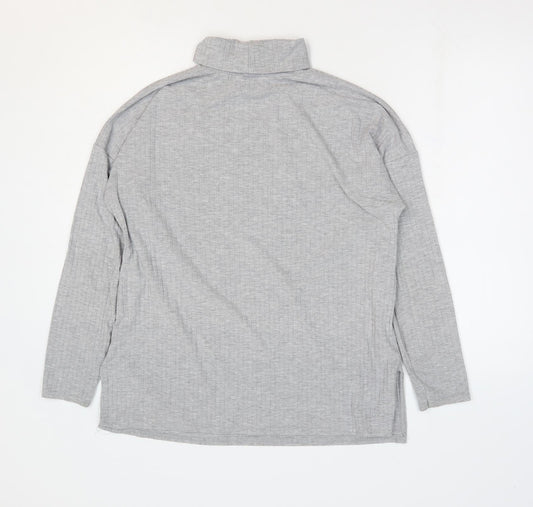 Boohoo Womens Grey Polyester Basic T-Shirt Size 12 Roll Neck - Ribbed